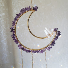 Load image into Gallery viewer, Medium Amethyst + Quartz Moon Suncatcher