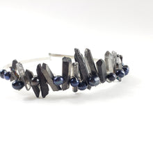 Load image into Gallery viewer, Matte Black Quartz Crystal and Peacock  Fresh Water Pearls Tiara