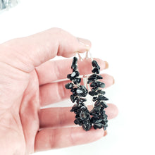 Load image into Gallery viewer, Black Tourmaline Large Sterling Silver Hoops