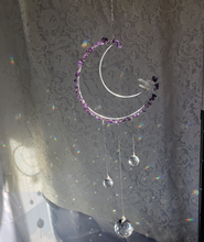 Load image into Gallery viewer, Large Amethyst + Quartz Moon Suncatcher
