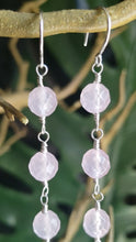 Load and play video in Gallery viewer, Rose Quartz + Quartz Long Drop Earrings
