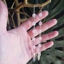 Load image into Gallery viewer, Rose Quartz + Quartz Long Drop Earrings
