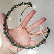 Load image into Gallery viewer, Large Malachite + Quartz Moon Suncatcher
