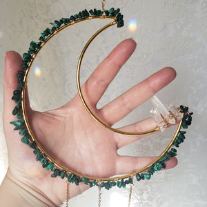 Large Malachite + Quartz Moon Suncatcher