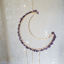 Load image into Gallery viewer, Large Amethyst + Quartz Moon Suncatcher
