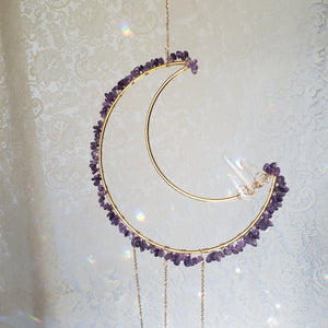 Large Amethyst + Quartz Moon Suncatcher