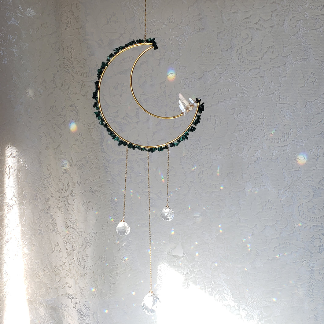 Large Malachite + Quartz Moon Suncatcher