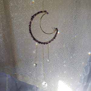 Large Amethyst + Quartz Moon Suncatcher