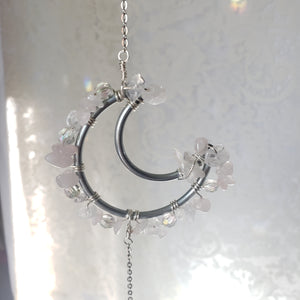 Mini Rose Quartz + Quartz Moon Suncatcher