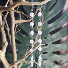 Load image into Gallery viewer, Rose Quartz + Quartz Long Drop Earrings
