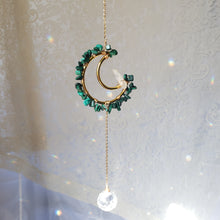 Load image into Gallery viewer, Mini Malachite + Quartz Moon Suncatcher
