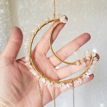 Load image into Gallery viewer, Medium Moonstone + Quartz Moon Suncatcher
