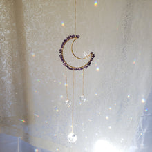 Load image into Gallery viewer, Medium Amethyst + Quartz Moon Suncatcher
