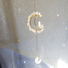 Load image into Gallery viewer, Mini Moonstone + Quartz Moon Suncatcher
