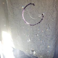 Load image into Gallery viewer, Large Amethyst + Quartz Moon Suncatcher
