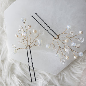 Opalite, Crystal & Pearl Hair Pins