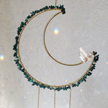 Load image into Gallery viewer, Large Malachite + Quartz Moon Suncatcher
