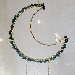 Large Malachite + Quartz Moon Suncatcher