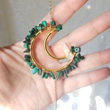 Load image into Gallery viewer, Mini Malachite + Quartz Moon Suncatcher
