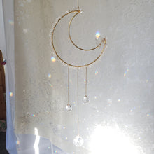 Load image into Gallery viewer, Medium Moonstone + Quartz Moon Suncatcher
