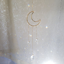 Load image into Gallery viewer, Medium Moonstone + Quartz Moon Suncatcher
