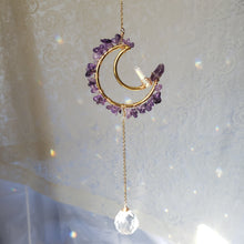 Load image into Gallery viewer, Mini Amethyst + Quartz Moon Suncatcher
