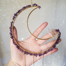 Load image into Gallery viewer, Large Amethyst + Quartz Moon Suncatcher
