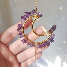 Load image into Gallery viewer, Mini Amethyst + Quartz Moon Suncatcher

