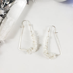 Small Rectangle Moonstone Hoops