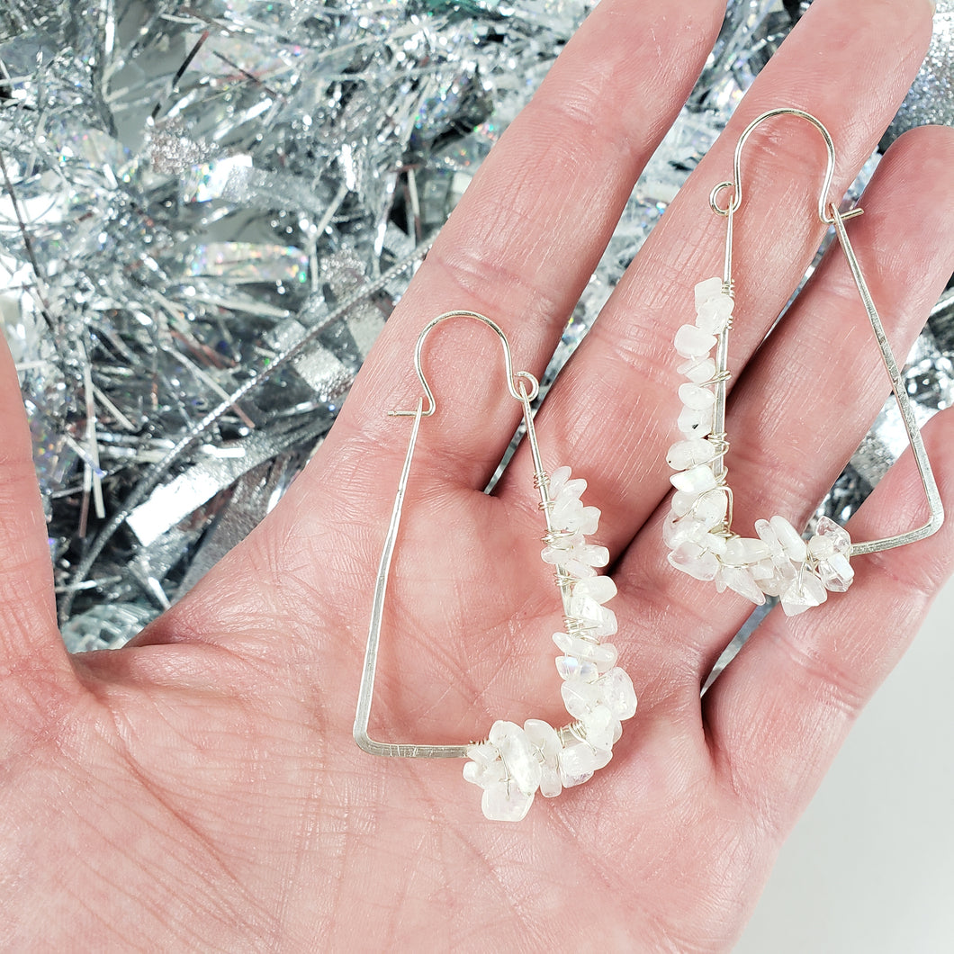 Small Rectangle Moonstone Hoops