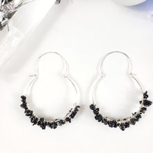 Load image into Gallery viewer, Black Tourmaline Sterling Silver Hoops
