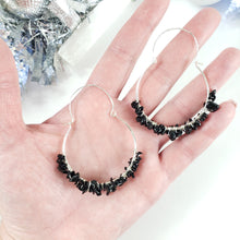 Load image into Gallery viewer, Black Tourmaline Sterling Silver Hoops
