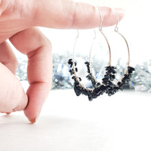 Load image into Gallery viewer, Black Tourmaline Sterling Silver Hoops
