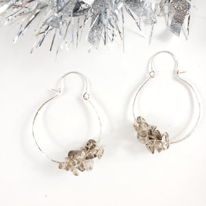 Small Smokey Quartz Cluster Hoops