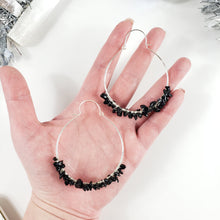 Load image into Gallery viewer, Black Tourmaline Large Sterling Silver Hoops
